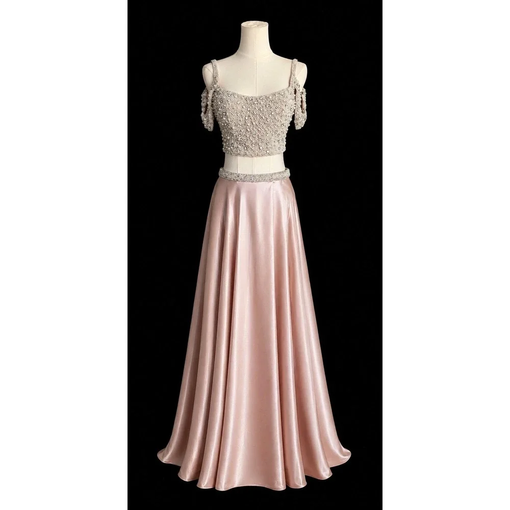light pink two piece dress Rosa Top and Skirt Set- Tailored Boucle Hardware Detail Button Down Top and Mini Skirt Set in formal events Pink 2 Piece Sets -